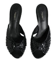 Dolce & Gabbana Black Leather Heels Slides Sandals Shoes