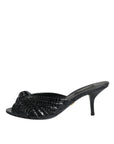 Dolce & Gabbana Black Leather Heels Slides Sandals Shoes