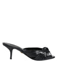 Dolce & Gabbana Black Leather Heels Slides Sandals Shoes