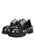 Dolce & Gabbana Black Leather Embellished Derby Formal Shoes