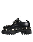 Dolce & Gabbana Black Leather Embellished Derby Formal Shoes