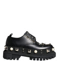 Dolce & Gabbana Black Leather Embellished Derby Formal Shoes