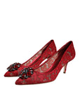 Dolce & Gabbana Red Taormina Lace Crystal Heels Pumps Shoes
