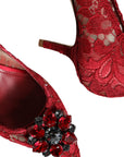 Dolce & Gabbana Red Taormina Lace Crystal Heels Pumps Shoes