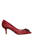 Dolce & Gabbana Red Taormina Lace Crystal Heels Pumps Shoes
