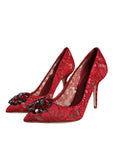 Dolce & Gabbana Red Taormina Lace Crystal Heels Pumps Shoes