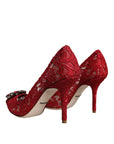 Dolce & Gabbana Red Taormina Lace Crystal Heels Pumps Shoes