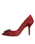 Dolce & Gabbana Red Taormina Lace Crystal Heels Pumps Shoes