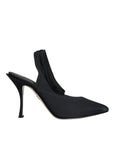 Dolce & Gabbana Black Jersey Stretch Heels Slingback Shoes