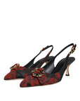 Dolce & Gabbana Black Red Floral Crystal Heel Slingback Shoes