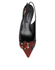 Dolce & Gabbana Black Red Floral Crystal Heel Slingback Shoes