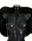 Dolce & Gabbana Elegant Black Silver Fox Fur Wrap Scarf