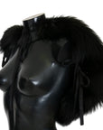 Dolce & Gabbana Elegant Black Silver Fox Fur Wrap Scarf