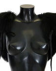 Dolce & Gabbana Elegant Black Silver Fox Fur Scarf