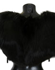 Dolce & Gabbana Elegant Black Silver Fox Fur Scarf