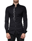 Dolce & Gabbana Black Logo Embroidered SICILIA Dress Shirt