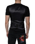 Dolce & Gabbana Black Leather Waistcoat Dress Formal Vest