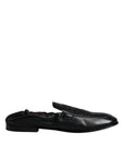 Dolce & Gabbana Black Logo Embroidered Leather Loafer Men Dress Shoes