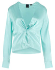 PINKO Green Silk Women Blouse with Deep V-Neck Detail