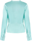PINKO Green Silk Women Blouse with Deep V-Neck Detail