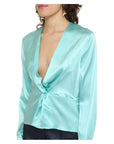PINKO Green Silk Women Blouse with Deep V-Neck Detail