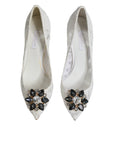 Dolce & Gabbana White Taormina Lace Crystal Heel Pumps Shoes