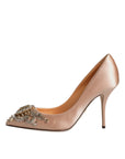 Dolce & Gabbana Beige Satin Crystal High Heels Pumps Shoes