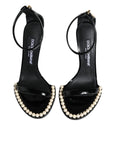 Dolce & Gabbana Black Keira Leather Faux Pearl Sandals Heels Shoes