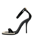 Dolce & Gabbana Black Keira Leather Faux Pearl Sandals Heels Shoes
