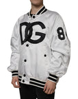 Dolce & Gabbana White Polyester Logo Full Zip Bomber Jacket