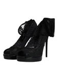 Dolce & Gabbana Black Stretch Taormina Lace Boots Shoes