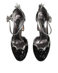 Dolce & Gabbana Black Silver Sequin Ankle Strap Sandals Shoes