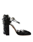 Dolce & Gabbana Black Silver Sequin Ankle Strap Sandals Shoes