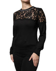 Dolce & Gabbana Black Floral Lace Silk Pullover Blouse Top