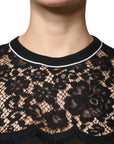 Dolce & Gabbana Black Floral Lace Silk Pullover Blouse Top