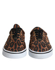 Dolce & Gabbana Brown Leopard Logo Print Cotton Sneakers Shoes