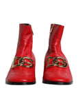 Dolce & Gabbana Red Leather Logo Chelsea Ankle Boots Shoes