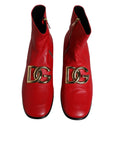 Dolce & Gabbana Red Leather Logo Chelsea Ankle Boots Shoes