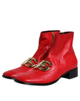 Dolce & Gabbana Red Leather Logo Chelsea Ankle Boots Shoes