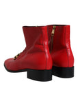 Dolce & Gabbana Red Leather Logo Chelsea Ankle Boots Shoes
