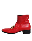 Dolce & Gabbana Red Leather Logo Chelsea Ankle Boots Shoes