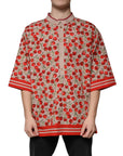 Dolce & Gabbana Beige Cherry Nylon Buttoned Casual Shirt