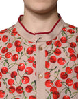 Dolce & Gabbana Beige Cherry Nylon Buttoned Casual Shirt