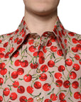 Dolce & Gabbana Beige Cherry Button Down Men Casual Shirt