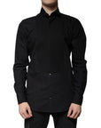 Dolce & Gabbana Black Cotton Slim Fit GOLD Men Dress Shirt