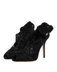 Dolce & Gabbana Black Lace Stretch Heels Mid Calf Boots Shoes