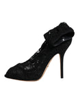 Dolce & Gabbana Black Lace Stretch Heels Mid Calf Boots Shoes