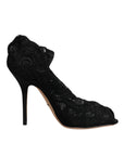 Dolce & Gabbana Black Lace Stretch Heels Mid Calf Boots Shoes