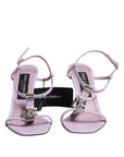 Dolce & Gabbana Lilac Leather Logo Ankle Strap Heels Sandals Shoes