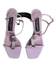 Dolce & Gabbana Lilac Leather Logo Ankle Strap Heels Sandals Shoes